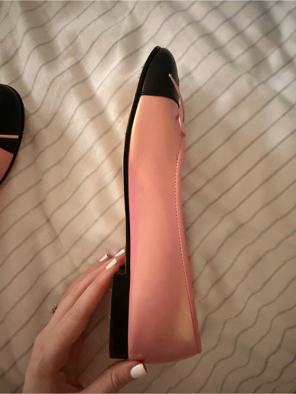 Chanel Pink and Black Two-Tone Ballet Flats with Bow - Picture 8 of 11